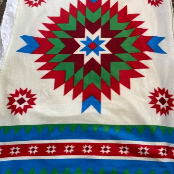 St Lebre Indian School Throw Blanket Native Southwestern u Blue Red - Picture 2 of 5